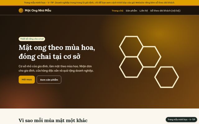 Trang mẫu minh họa: website thiết kế riêng, có ô để khách để lại thông tin