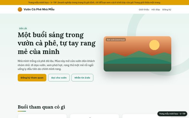 Trang mẫu minh họa: một trang giới thiệu sản phẩm và ô nhận đăng ký
